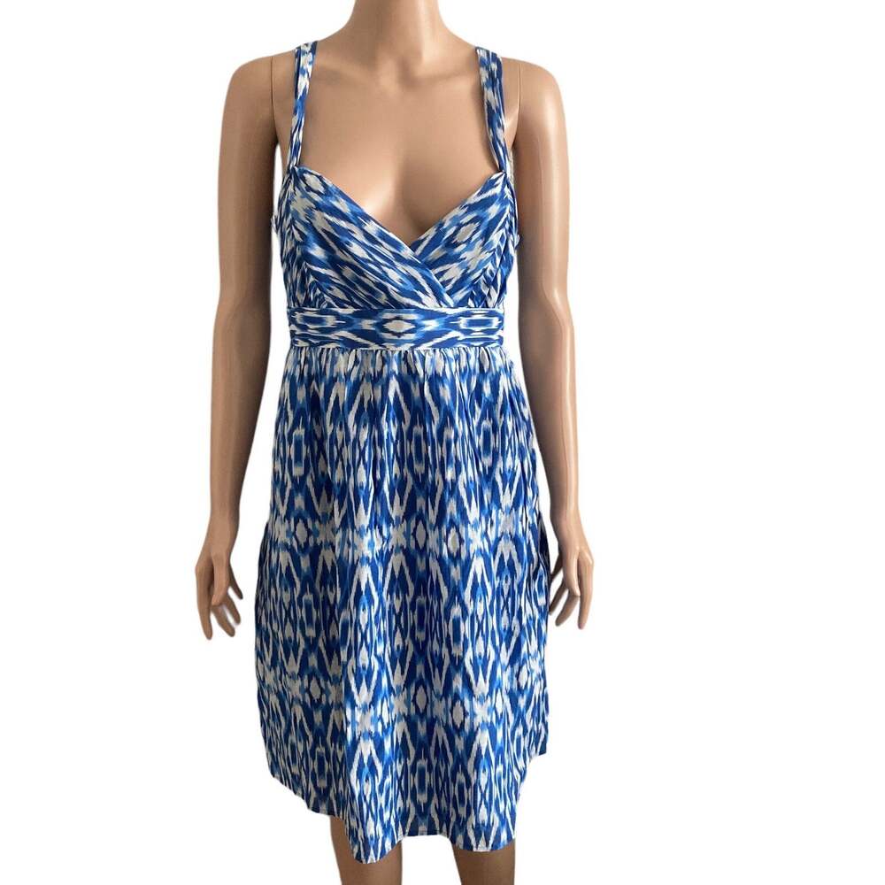 Ann Taylor Loft Dress Womens 10 Blue White Abstract Silk Blend Summer Spring